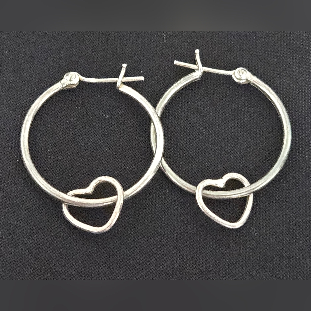Vintage Sterling Silver Heart Hoop Earrings
